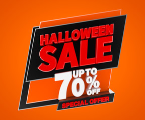 Halloween sale up to 70 % off special offer banner, 3d rendering