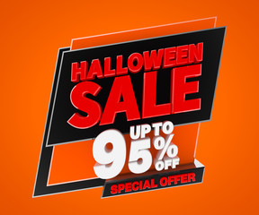 Halloween sale up to 95 % off special offer banner, 3d rendering