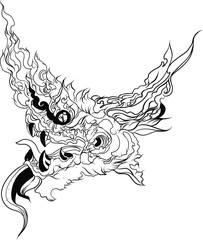 Hand drawn Silhouette dragon.Chinese dragon tattoo.Black and white Traditional Japanese dragon.