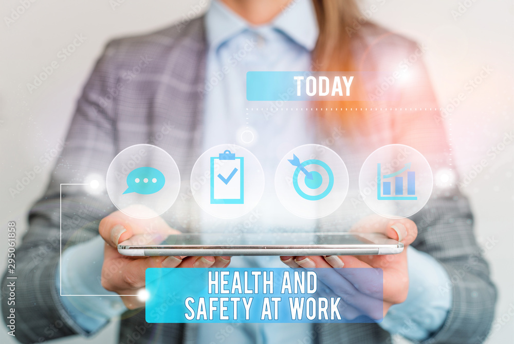 Poster writing note showing health and safety at work. business concept for secure procedures prevent accid