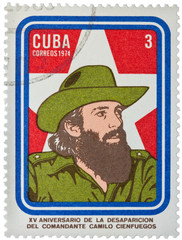 CUBA - CIRCA 1974: A Stamp printed in Cuba shows portrait of Comandante Camilo Cienfuegos
