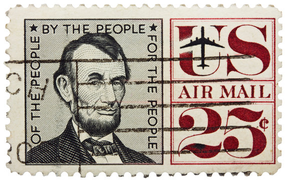 USA - CIRCA 1960: A stamp printed in USA shows portrait of president Abraham Lincoln
