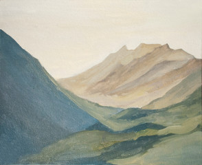 mountain landscape, mountains at dawn, oil painting