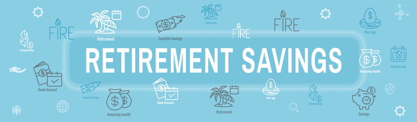 Retirement Savings Icon Set and Web Header Banner