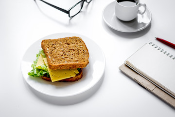 concept of lunch break at work top view mock up