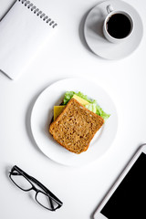 concept of lunch break at work top view mock up