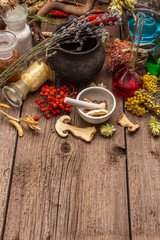 Witch's Laboratory. Alchemical equipment, Halloween concept