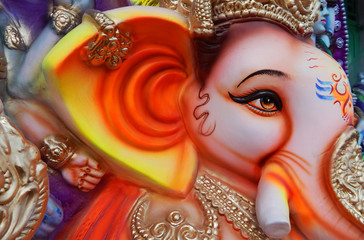 Closeup of Hindu god Ganesha during Vinayaka chathurthi  festival       