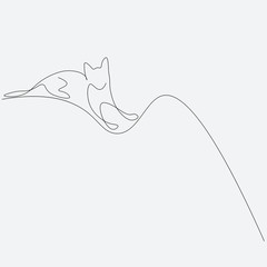 Cat one line drawing on white background, vector illustration