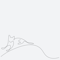 Cat animal silhouette one line drawing, vector illustration