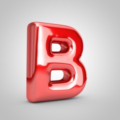 Red shiny metallic balloon letter B uppercase isolated on white background.