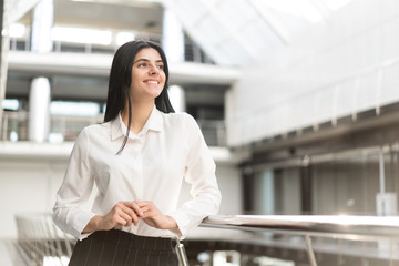 Young girl have success at new job. Woman in white are happy. career growth. Woman at work. Dream about good job. Work and travel