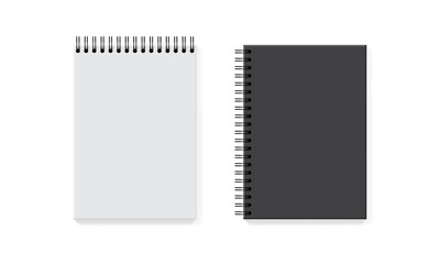 white and black notebook isolated on white background mock up