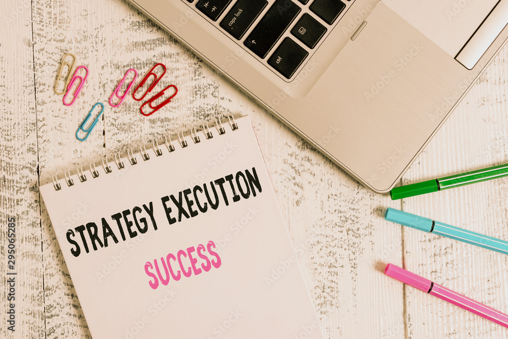 Poster handwriting text strategy execution success. conceptual photo putting plan or list and start doing i