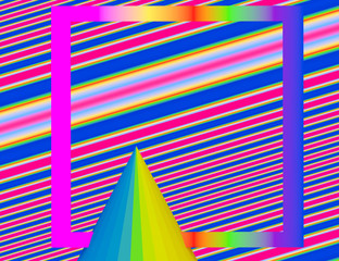 Fototapeta premium Pop art zine strong color collage, round rainbow abstract background with cubes and streak forms. 3D Illustration