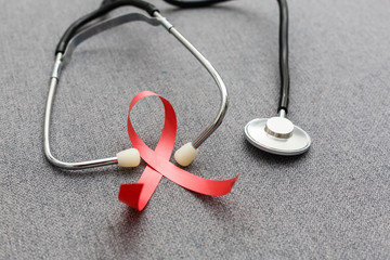 World Breast Cancer Day Concept,health care - Pink ribbon,Stethoscope,red heart for breast cancer...