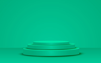 green podium in the green studio room