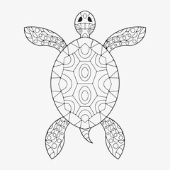 Fototapeta premium Turtle with patterns coloring page. Hand drawing coloring book for children and adults. Beautiful drawings with patterns and small details. Vector.
