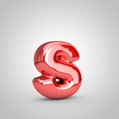 Red shiny metallic balloon letter S lowercase isolated on white background.