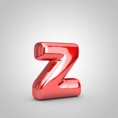 Red shiny metallic balloon letter Z lowercase isolated on white background.