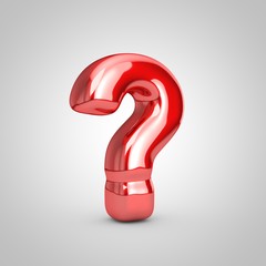 Red shiny metallic balloon question symbol isolated on white background.