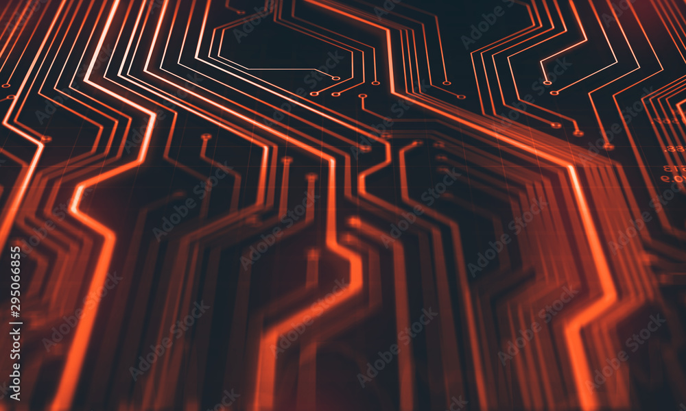 Poster abstract technological background. neon circuit board with bokeh effect.