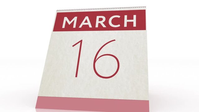 March 16 date. calendar change to March 16 animation