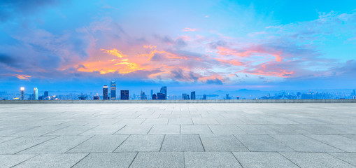 Sunset Square Platform and City Skyline in Chongqing