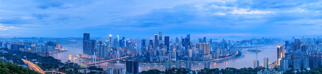 Fototapeta na wymiar Sunset cityscape skyline panorama in Chongqing