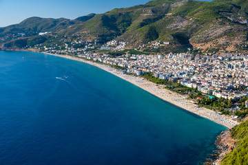 Cleopatra Beach and Mediterranean Sea view from the Castle of Alanya.