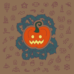Halloween postcard with outline objects