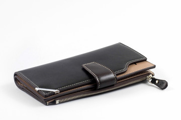 New colorful leather wallet on white background