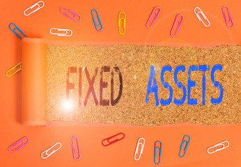 Writing note showing Fixed Assets. Business concept for longterm tangible piece of property or...