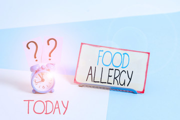 Text sign showing Food Allergy. Business photo showcasing an abnormal immune response after eating a certain food