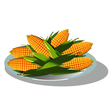 American Corn on Plate - Cartoon Vector Image