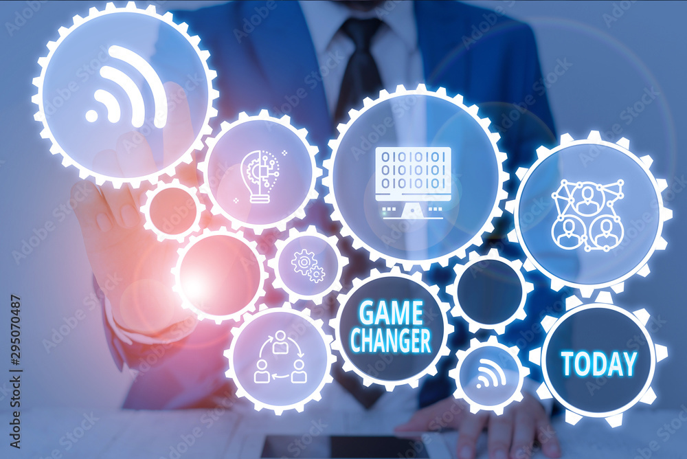 Poster writing note showing game changer. business concept for way that effects a major shift in the curren