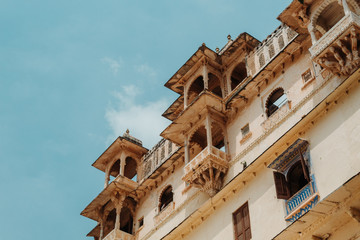 View of the exterior of the City Palace Udaipur in Rajasthan, India