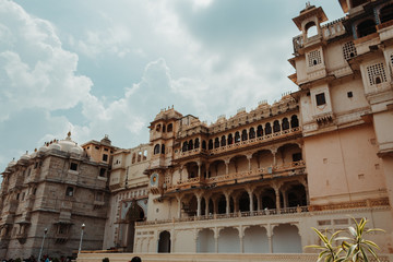 Udaipur, India - circa 2019: View of the exterior of City Palace in Udaipur, Rajasthan, India