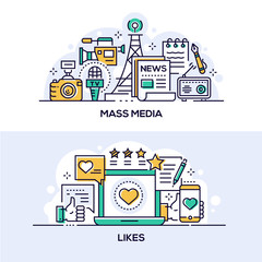 Mass media and social network likes banner template