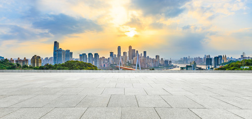 Sunset Square Platform and City Skyline in Chongqing