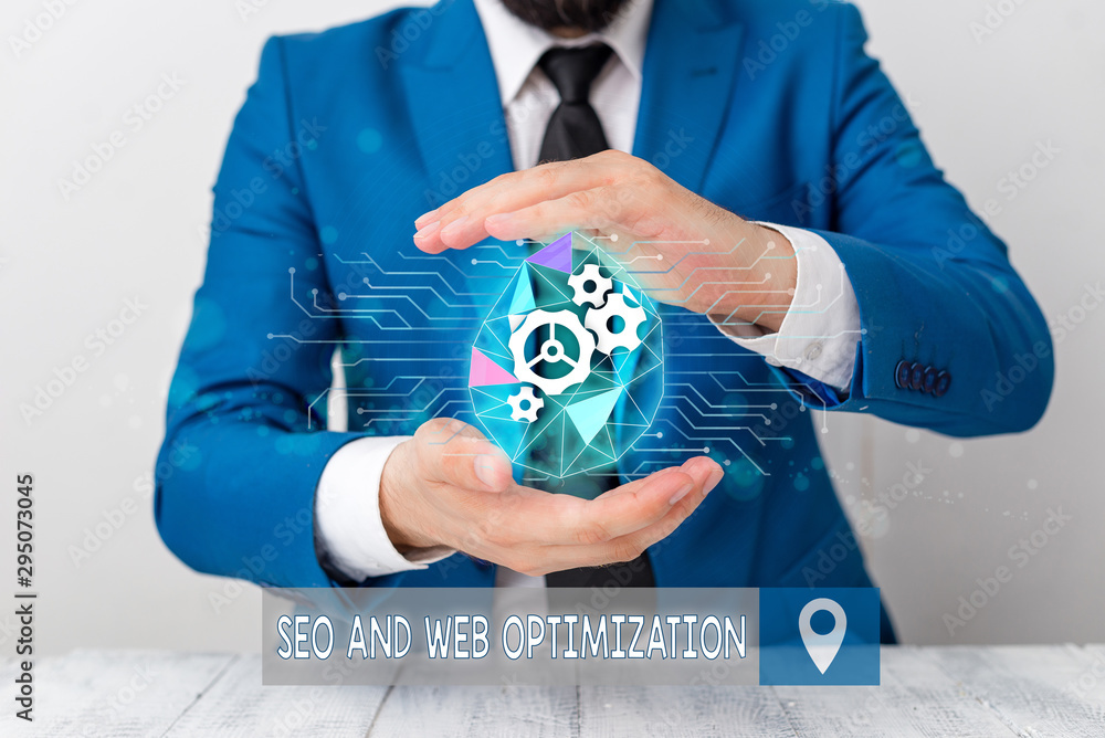Poster conceptual hand writing showing seo and web optimization. concept meaning search engine keywording m