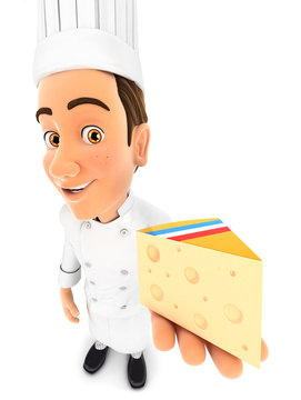 3d head chef holding piece of cheese