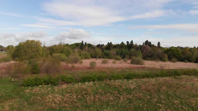 Flying Over English Park And Nature Reserve Solihull To Reveal Birmingham West Midlands Aerial 4K