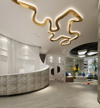 3d render of modern hotel reception, lobby