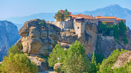 Fototapeta na wymiar Greek landscape with The Holy Monastery of Varlaam in Meteora
