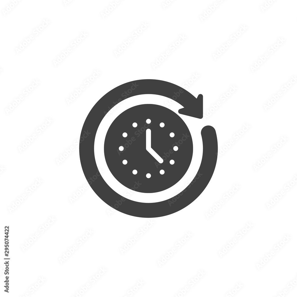 Poster clock time vector icon. filled flat sign for mobile concept and web design. clockwise rotation arrow