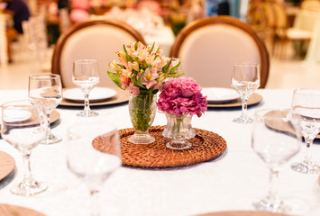 Decorated table for dinner. Table decoration concept for events.