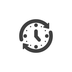 Update, refresh time vector icon. Clockwise rotation filled flat sign for mobile concept and web design. Passage of time glyph icon. Symbol, logo illustration. Vector graphics