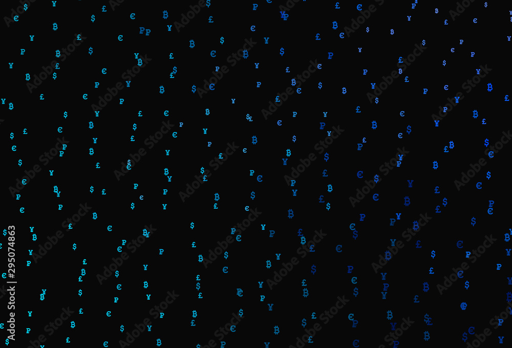 Poster dark blue vector pattern with symbols of currency.