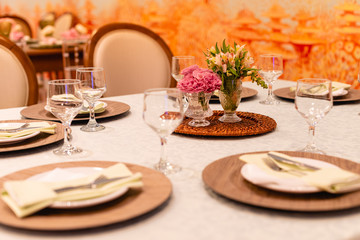 Decorated table for dinner. Table decoration concept for events.